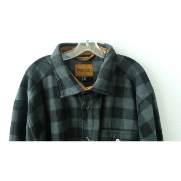 Venado Plaid Fleece Shirt Black Gray Button Front Men's Sz 3XL Lagenlook Outdoor - Picture 2 of 8